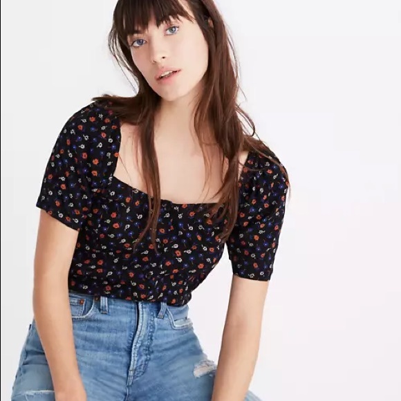 Madewell • square neck Prairie Posies smocked top - Picture 2 of 14